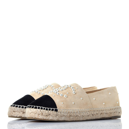 Chanel Suede Pearl CC Espadrilles 39 Beige Black 3 of 8