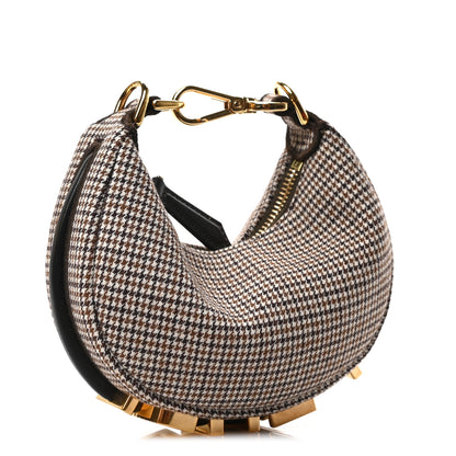 Fendi Wool Nappa Micro Houndstooth Nano Fendigraphy Hobo Charm Beige Moro 3 of 8