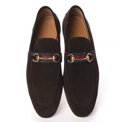 Gucci Suede Web Mens Horsebit Loafers 10.5 Cocoa 5 of 11