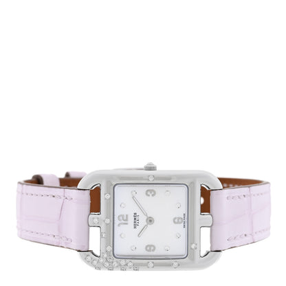 Hermes Stainless Steel Alligator Diamond Mother of Pearl 23mm Cape Cod Quartz Watch Mauve Pale 2 of 5