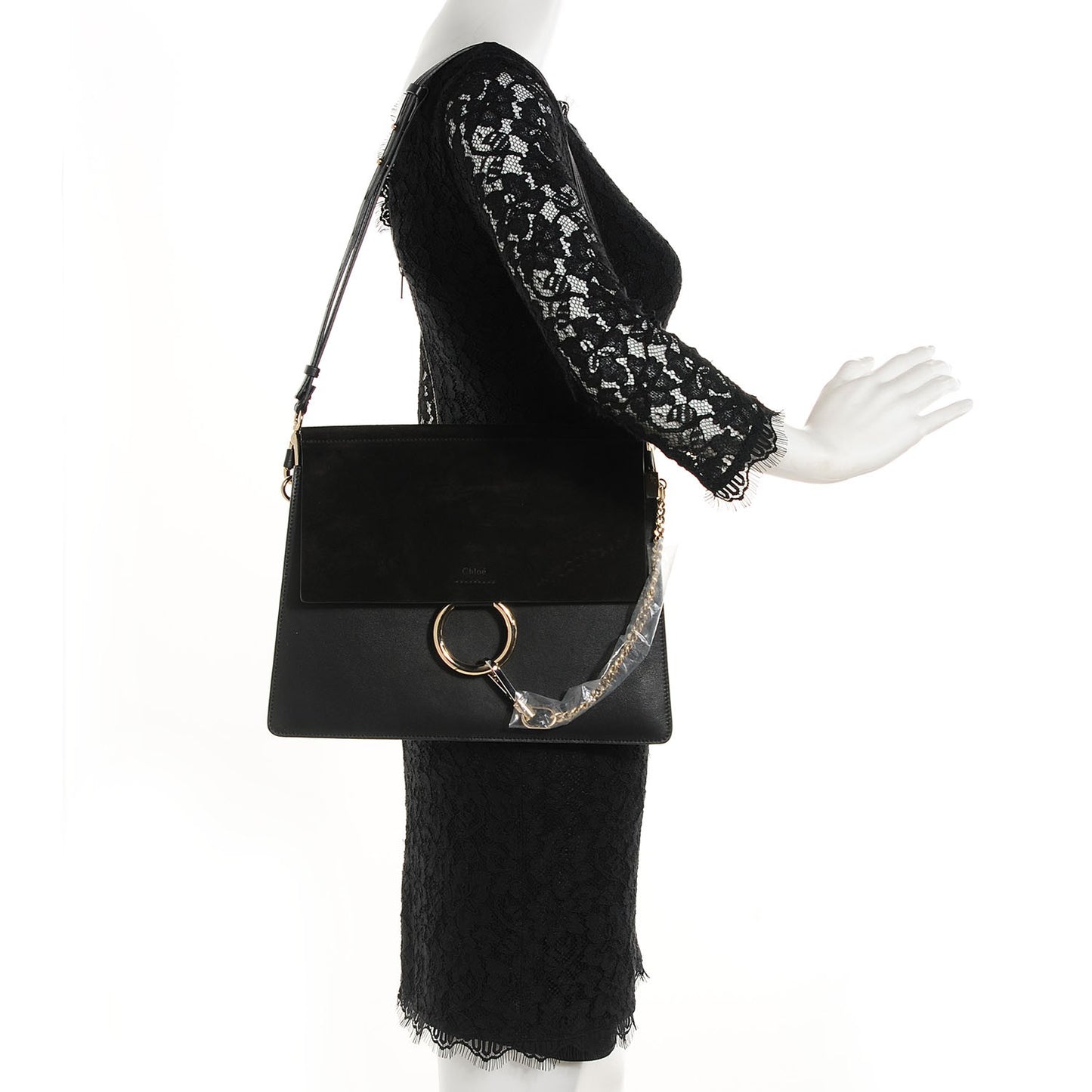 Suede Calfskin Medium Faye Shoulder Bag Black