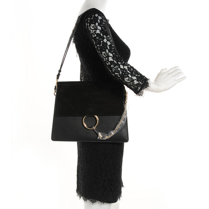 Chloe Suede Calfskin Medium Faye Shoulder Bag Black 2 of 8