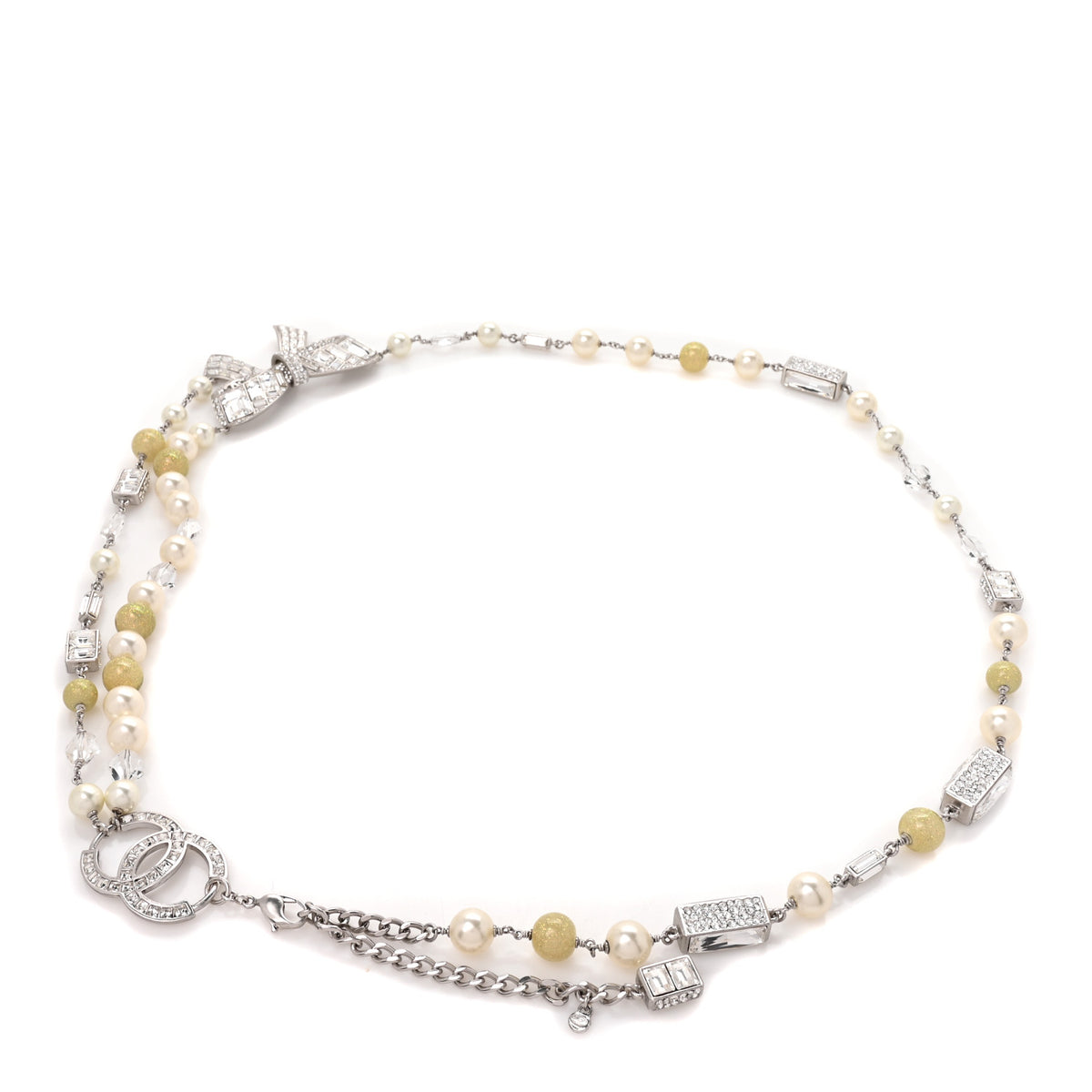 Resin Bead Crystal CC Bow Belt Silver White