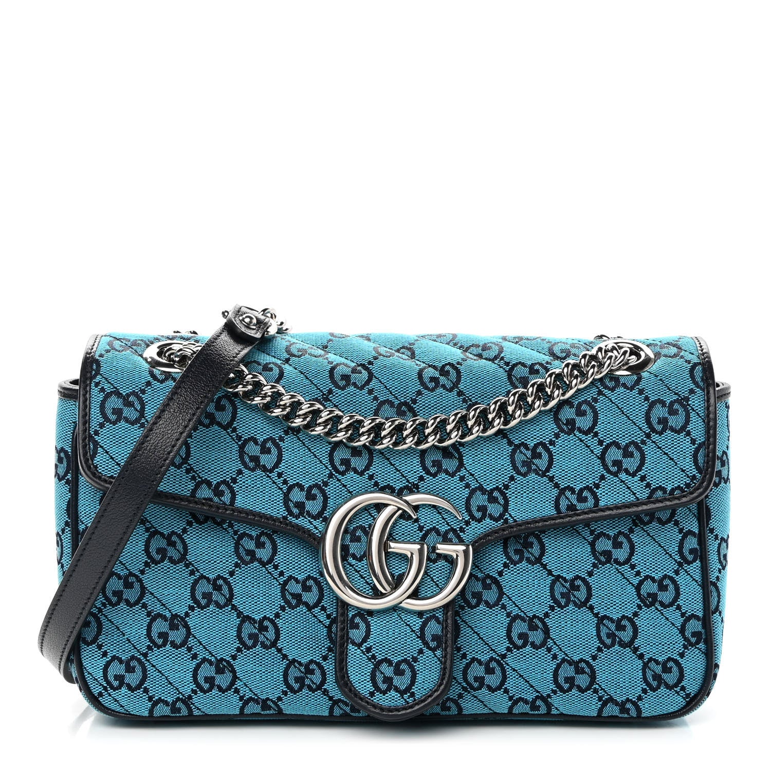 Gucci Monogram Multicolor Matelasse Diagonal Small GG Marmont Shoulder Bag Light Blue 1 of 10