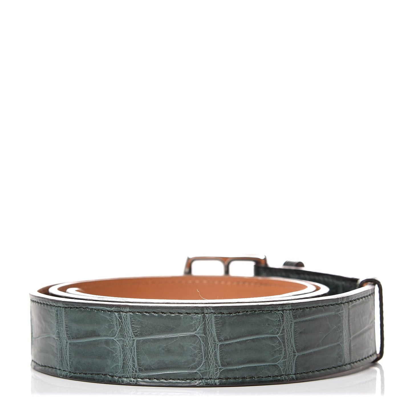 Matte Porosus Crocodile 32mm Etriviere Belt 95 Vert Fonce