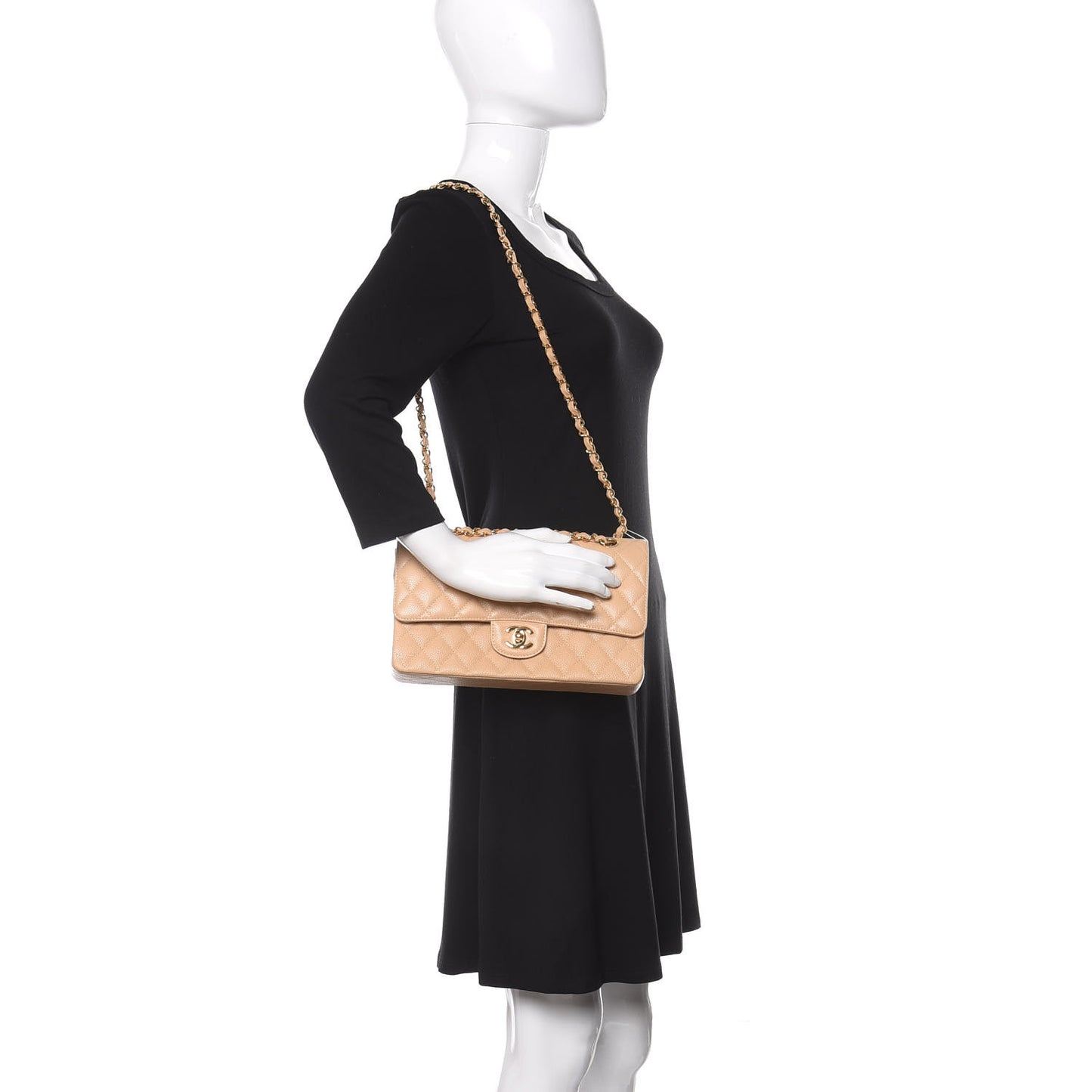 Caviar Quilted Medium Double Flap Beige Clair
