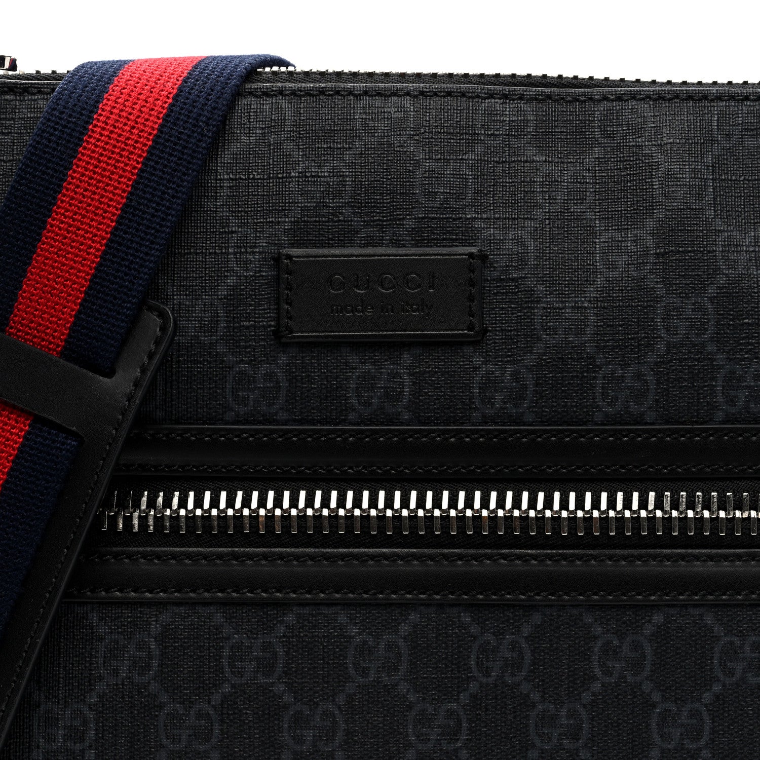 Gucci GG Supreme Monogram Appia Calfskin Web Flat Messenger Bag Black Grey 7 of 9