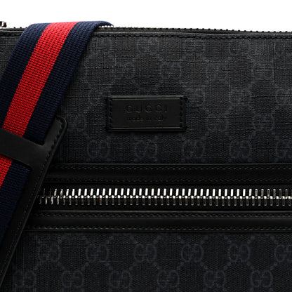 Gucci GG Supreme Monogram Appia Calfskin Web Flat Messenger Bag Black Grey 7 of 9