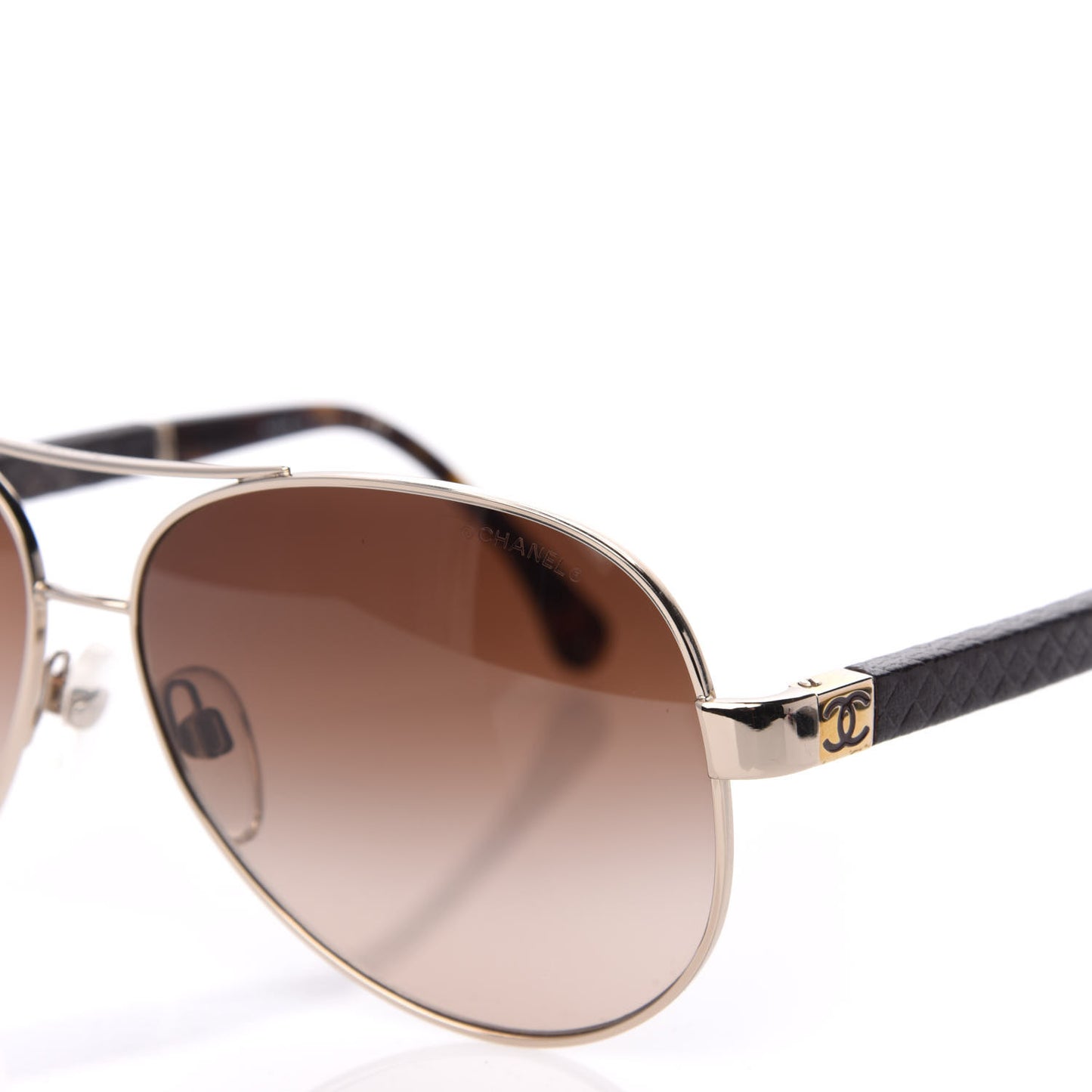 Lambskin Quilted CC Aviator Sunglasses 4195-Q Brown Gold