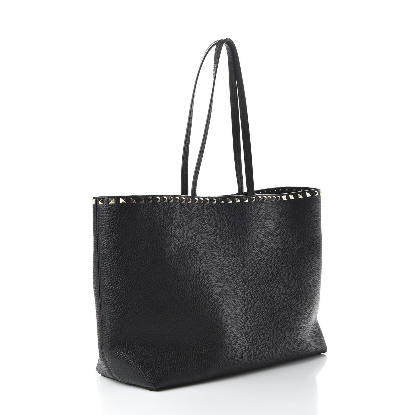 Grained Calfskin Rockstud Shoulder Tote Black