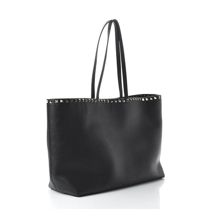 Valentino Garavani Grained Calfskin Rockstud Shoulder Tote Black 3 of 9