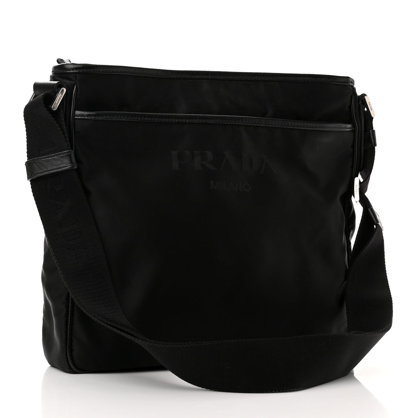 Nylon Flat Messenger Bag Black
