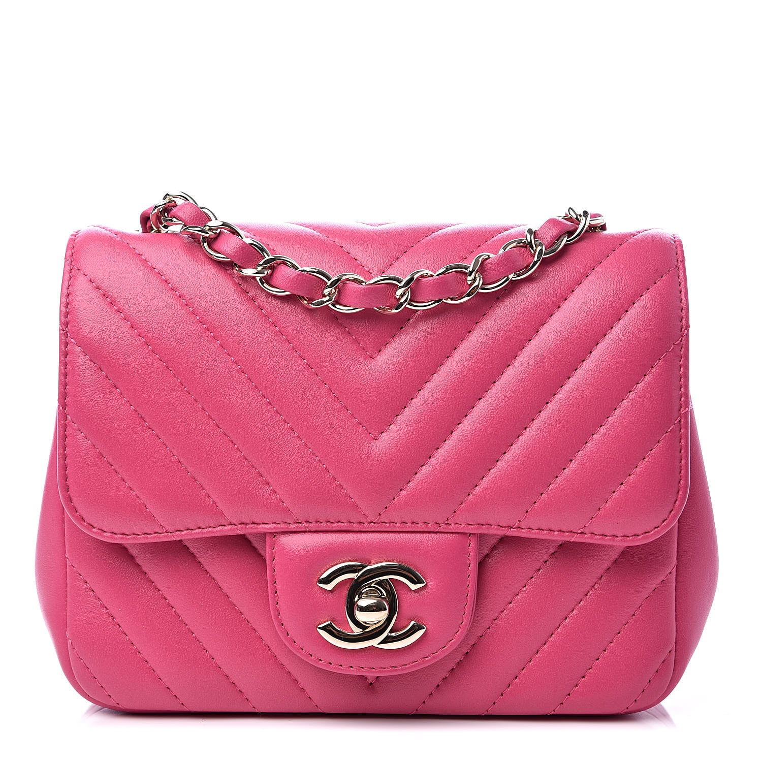 Chanel Lambskin Chevron Quilted Mini Square Flap Fuchsia 1 of 11