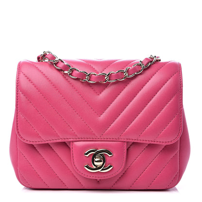 Chanel Lambskin Chevron Quilted Mini Square Flap Fuchsia 1 of 11