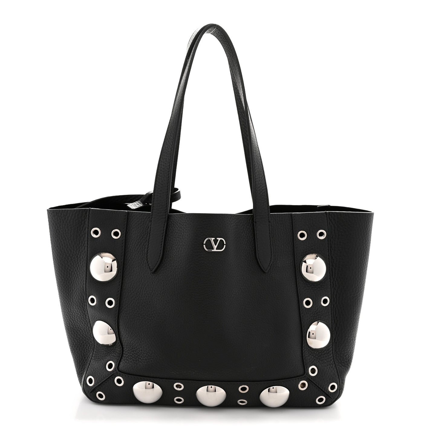 Grainy Calfskin Studded Small Nellcote Shopping Tote Black