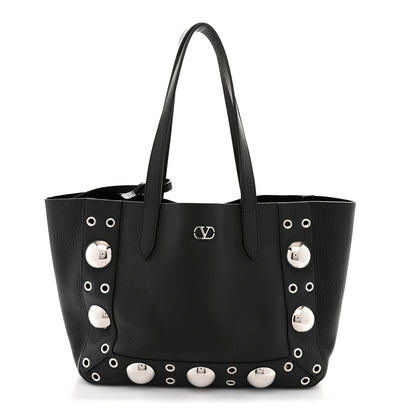 Valentino Garavani Grainy Calfskin Studded Small Nellcote Shopping Tote Black 1 of 11