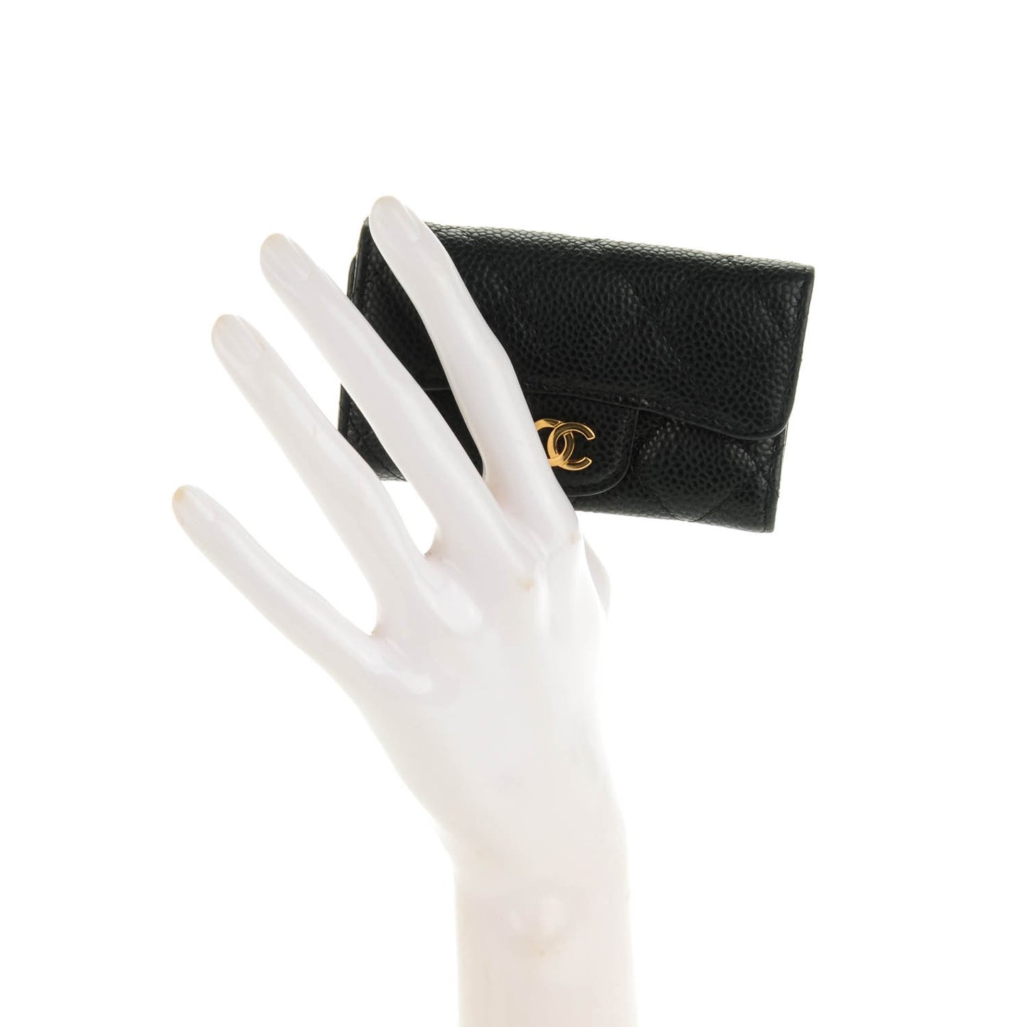 Caviar Quilted 6 Key Holder Black