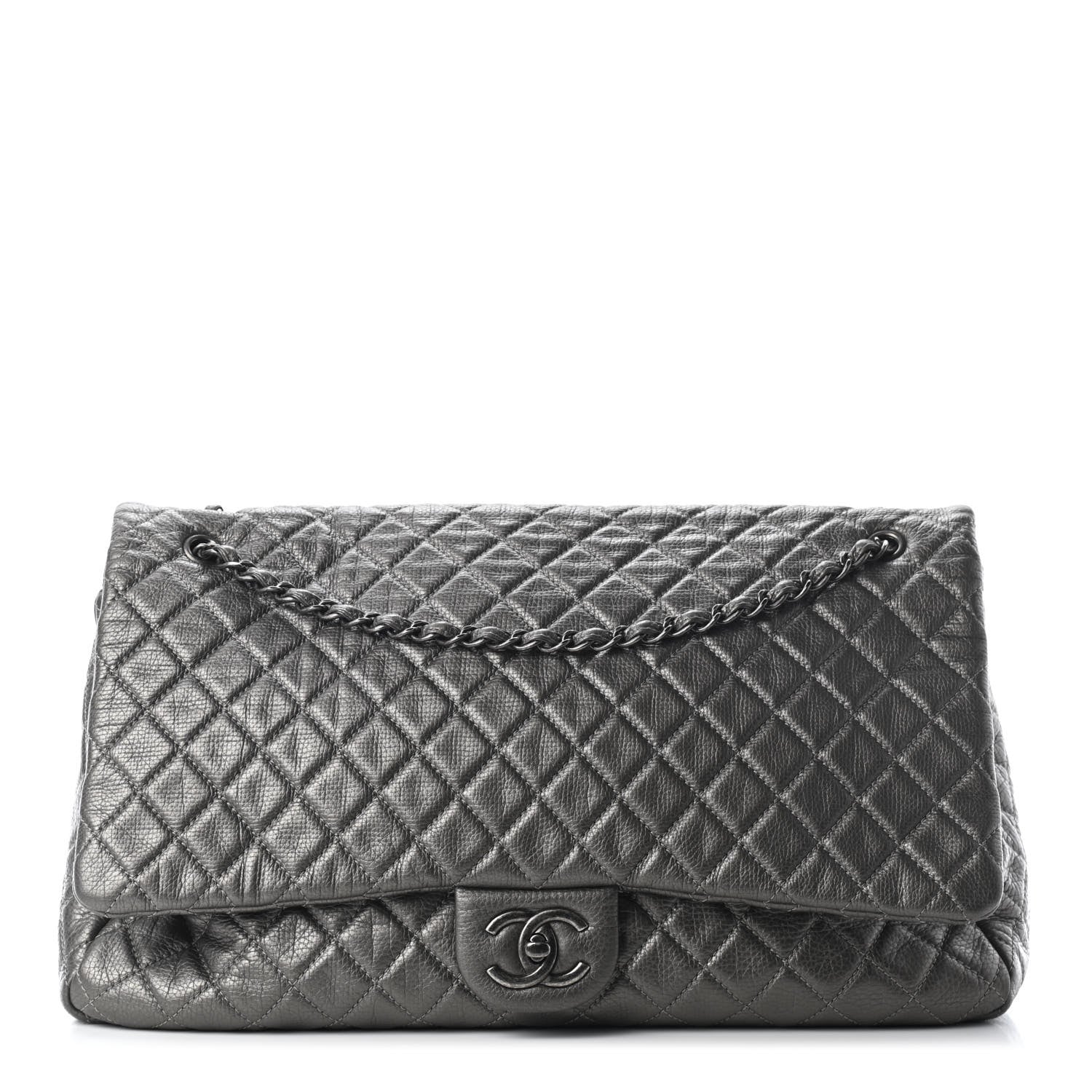 Chanel Metallic Calfskin Quilted XXL Travel Flap Bag Silver 1 of 10
