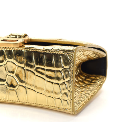 Balenciaga Metallic Calfskin Crocodile Embossed Hourglass Top Handle Bag XS Gold 8 of 9