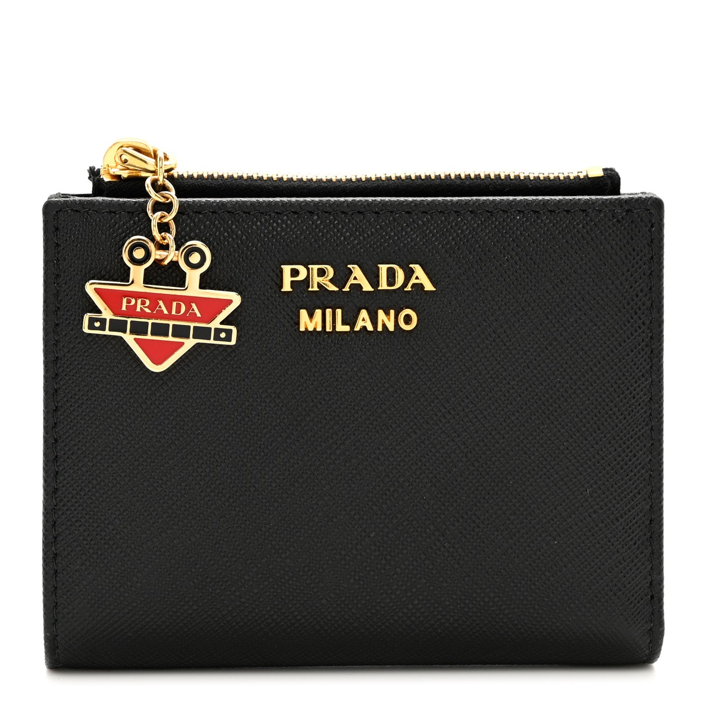 Saffiano Small Robot Compact Wallet Black Fuoco