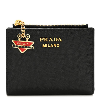 Prada Saffiano Small Robot Compact Wallet Black Fuoco 1 of 6