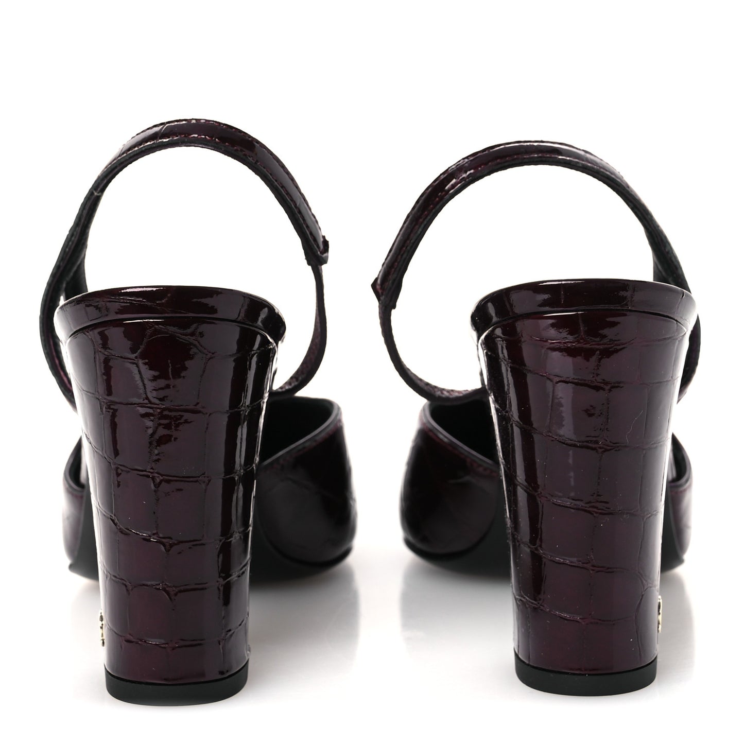 Patent Calfskin Crocodile Embossed Cap Toe CC Slingback 39 Dark Burgundy Black
