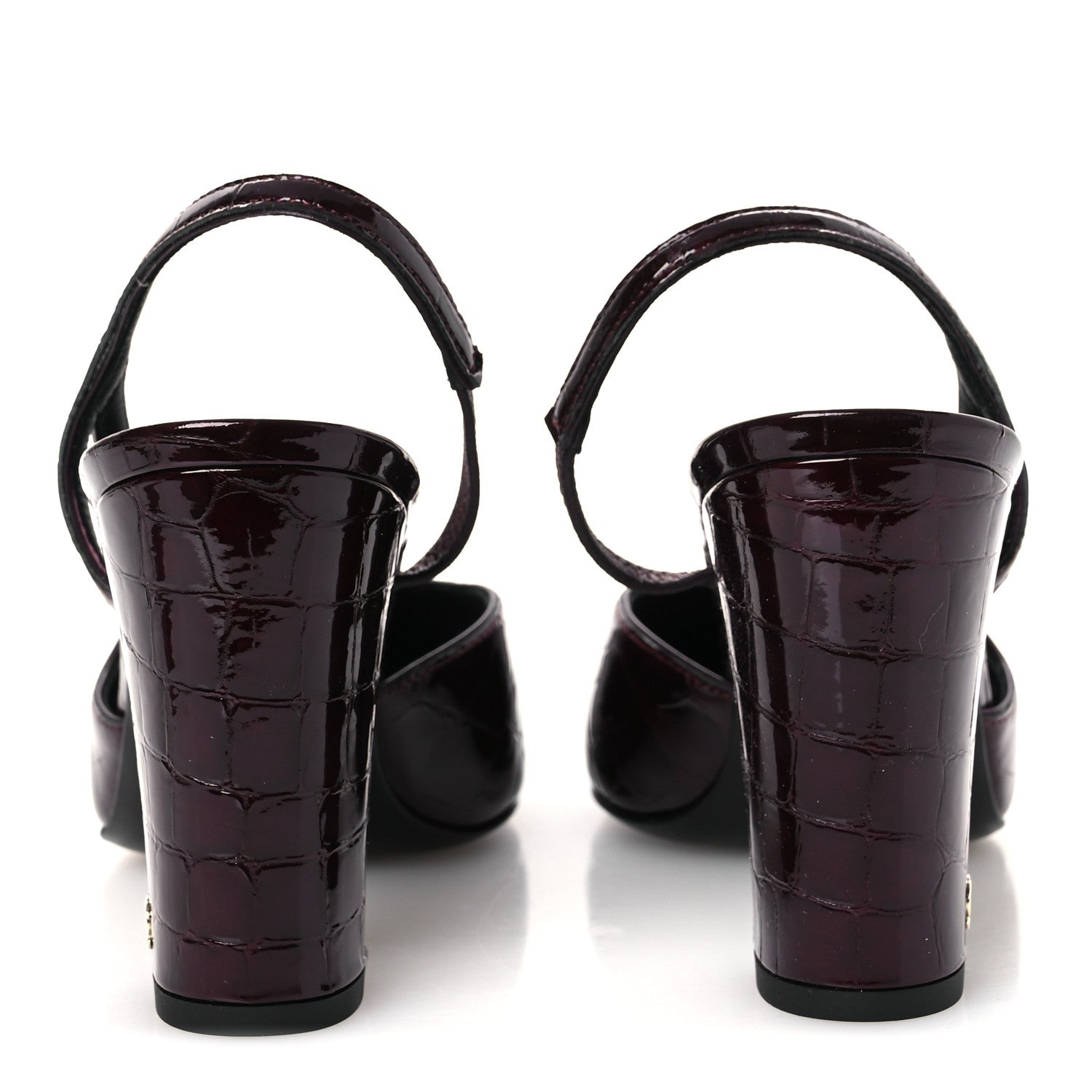 Chanel Patent Calfskin Crocodile Embossed Cap Toe CC Slingback 39 Dark Burgundy Black 6 of 13