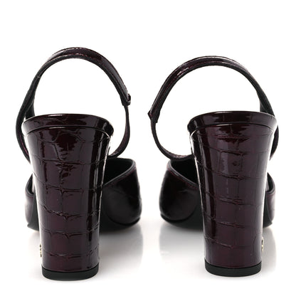 Chanel Patent Calfskin Crocodile Embossed Cap Toe CC Slingback 39 Dark Burgundy Black 6 of 13