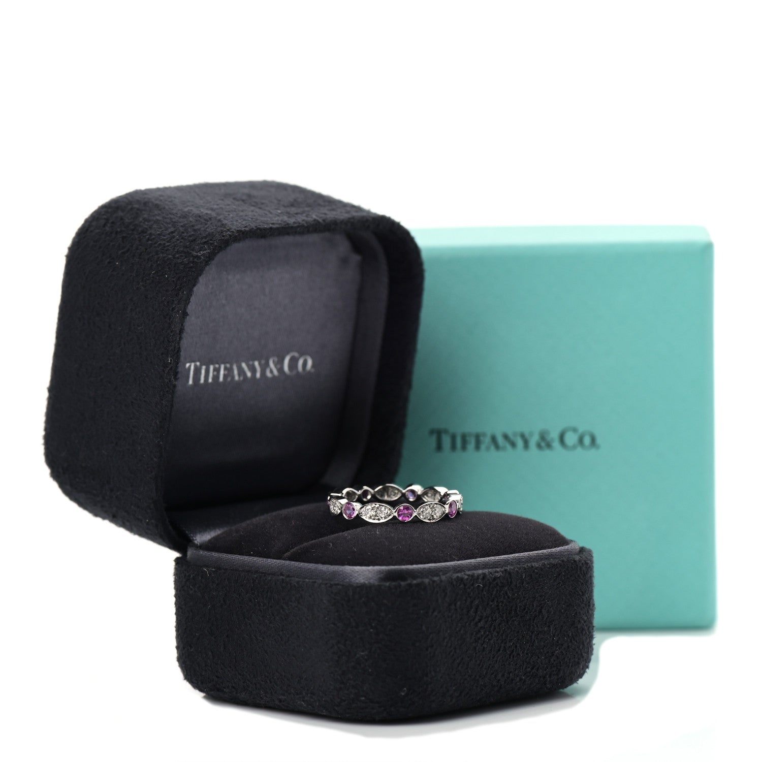 Tiffany Platinum Diamond Pink Sapphire Jazz Swing Ring 48 4.5 5 of 5