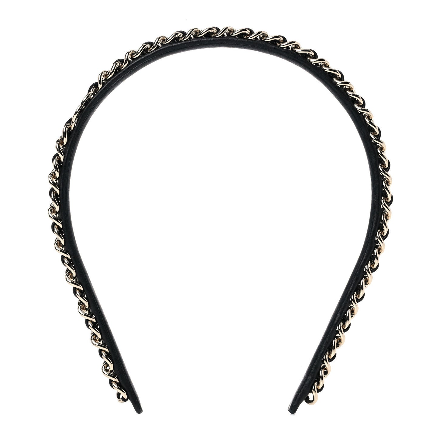 Metal Lambskin Chain CC Headband Black Gold