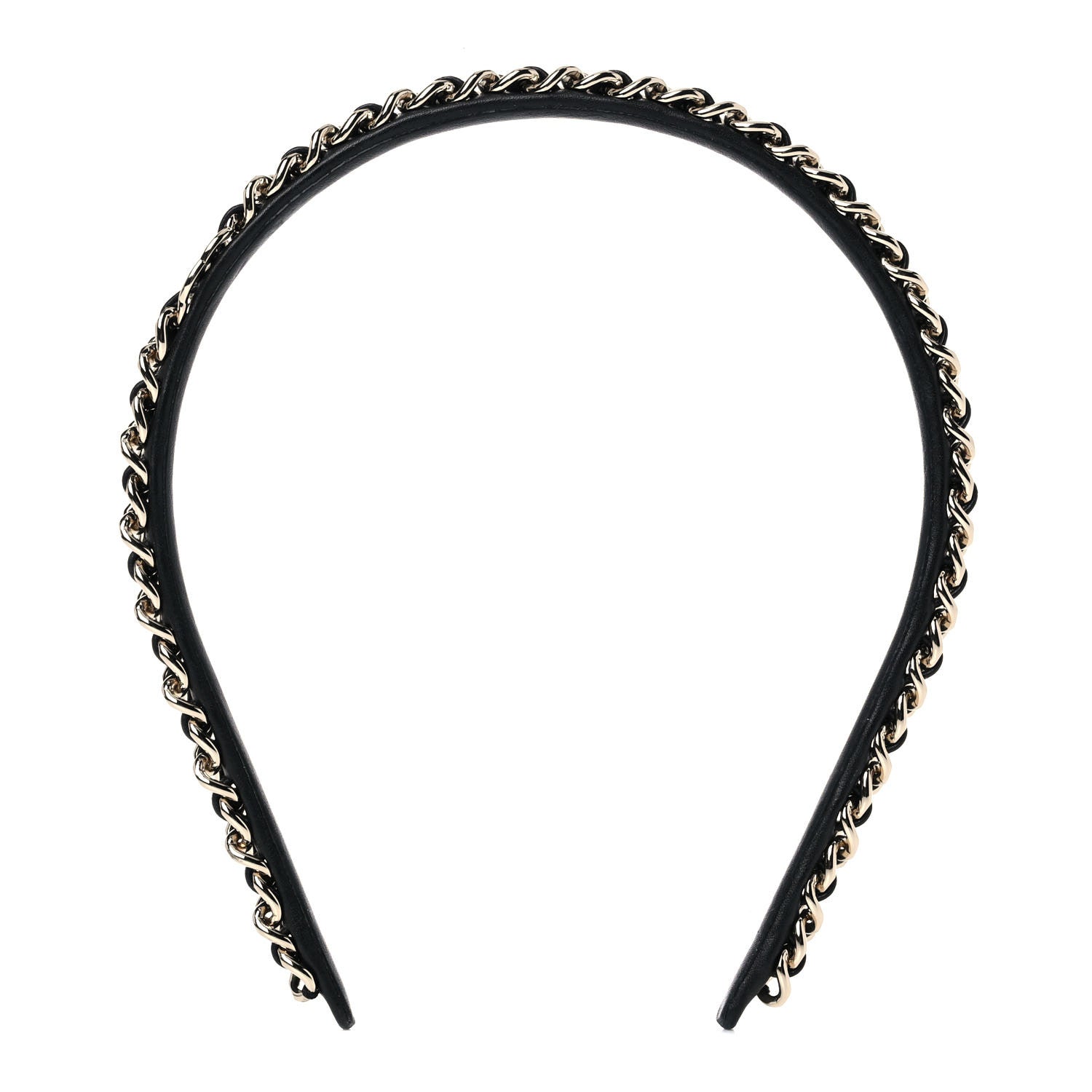 Chanel Metal Lambskin Chain CC Headband Black Gold 1 of 5