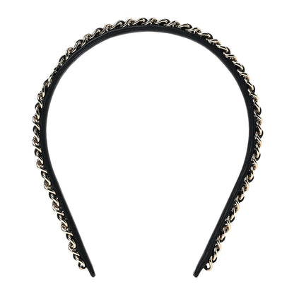 Chanel Metal Lambskin Chain CC Headband Black Gold 1 of 5
