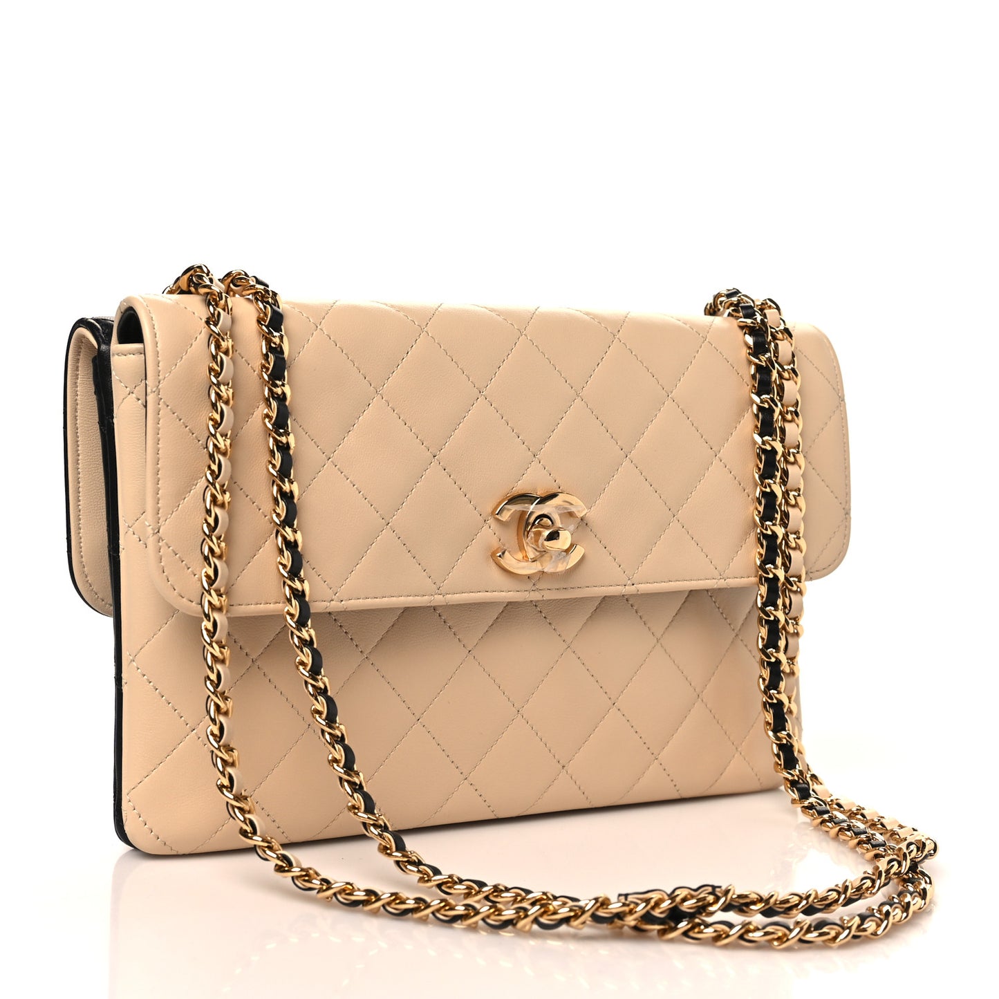 Lambskin Quilted Small Double Sided Flap Black Beige