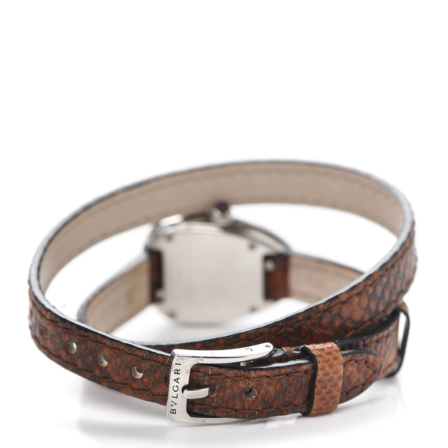 Bulgari Stainless Steel Lizard Diamond Bezel Mother of Pearl 20mm Serpenti Double Wrap Quartz Watch Brown 3 of 5