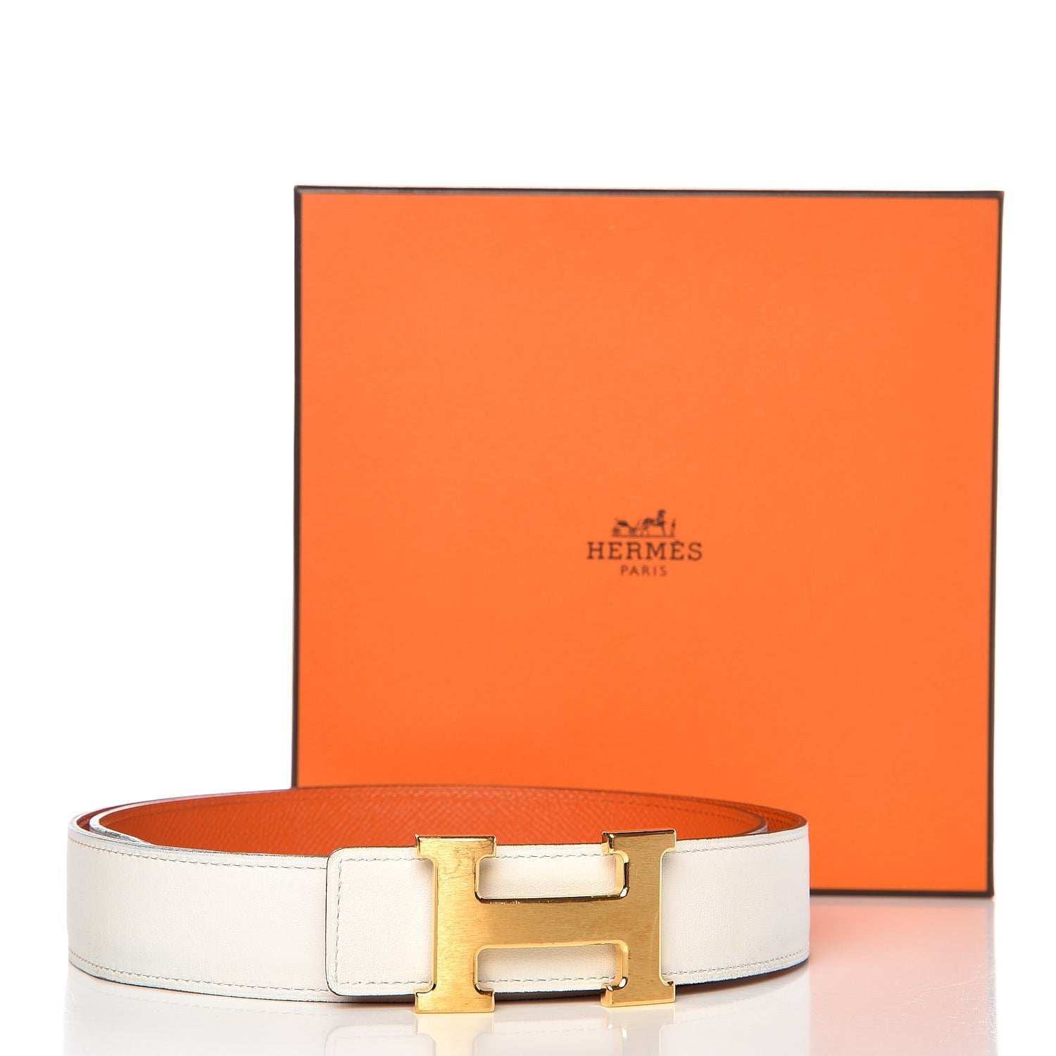 Hermes Swift Epsom 32mm H Belt 90 Orange White 8 of 8