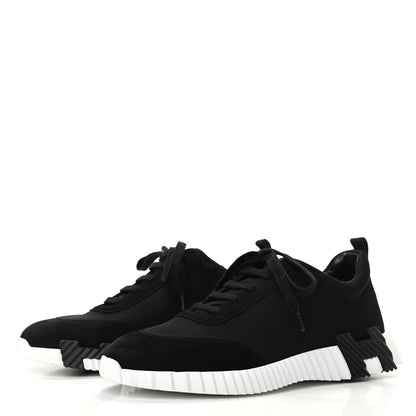 Hermes Technical Jersey Suede Goatskin Bouncing Sneakers 43 Black White 3 of 8