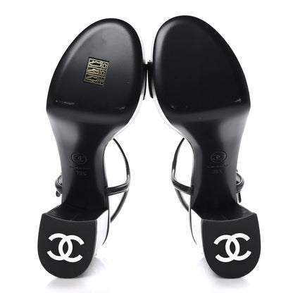 Chanel Lambskin Logo Platform Sandals 39.5 Black 6 of 9