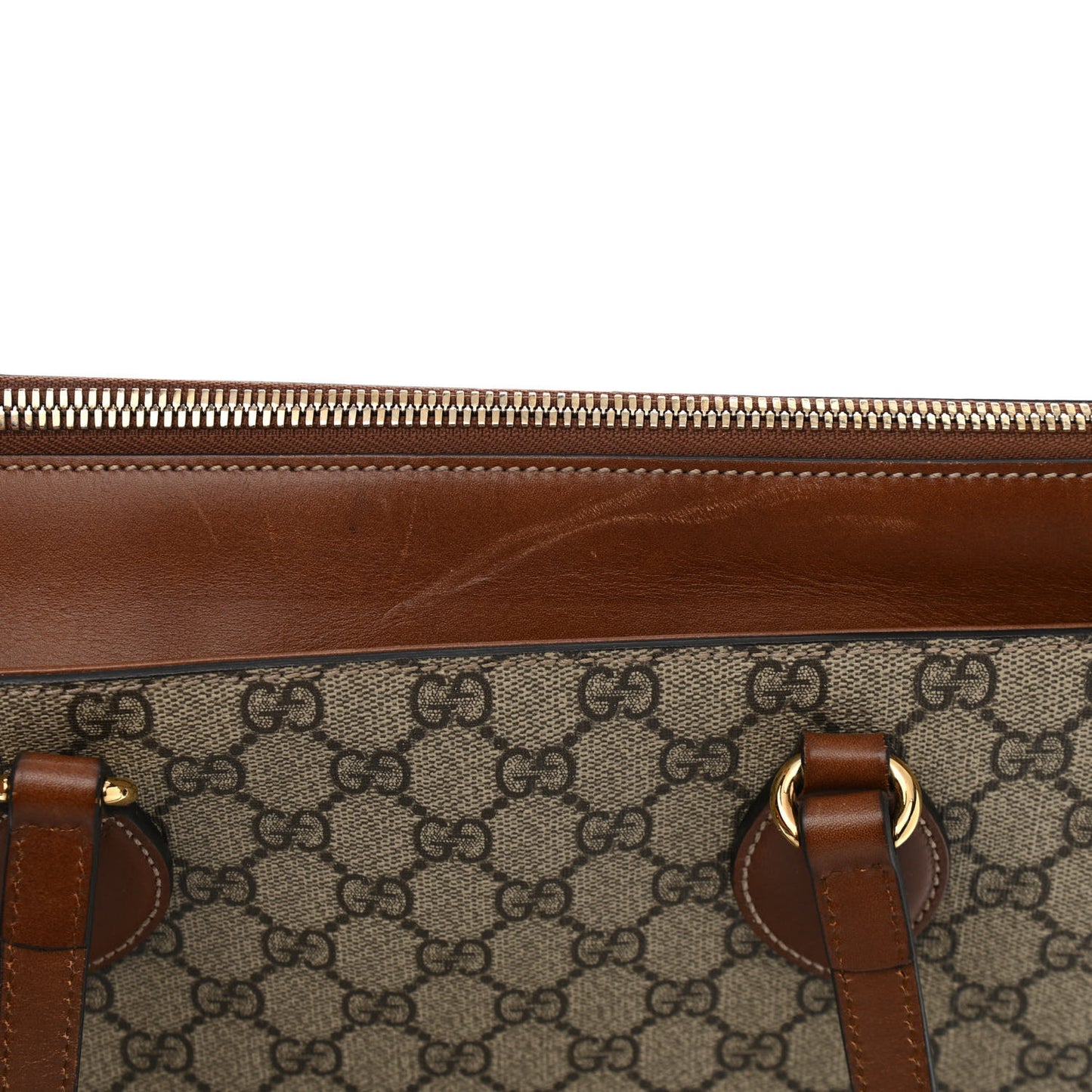 GG Supreme Monogram Medium Zippered Bucket Tote Beige Tuscany