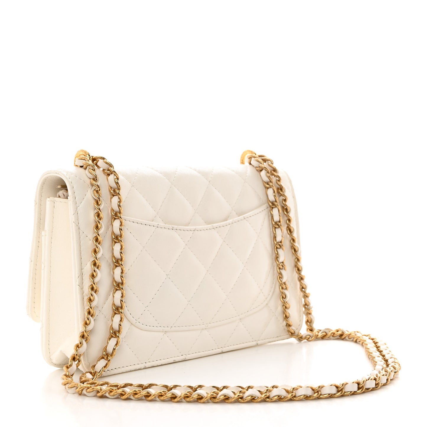 Lambskin Quilted CC Wallet On Chain WOC White