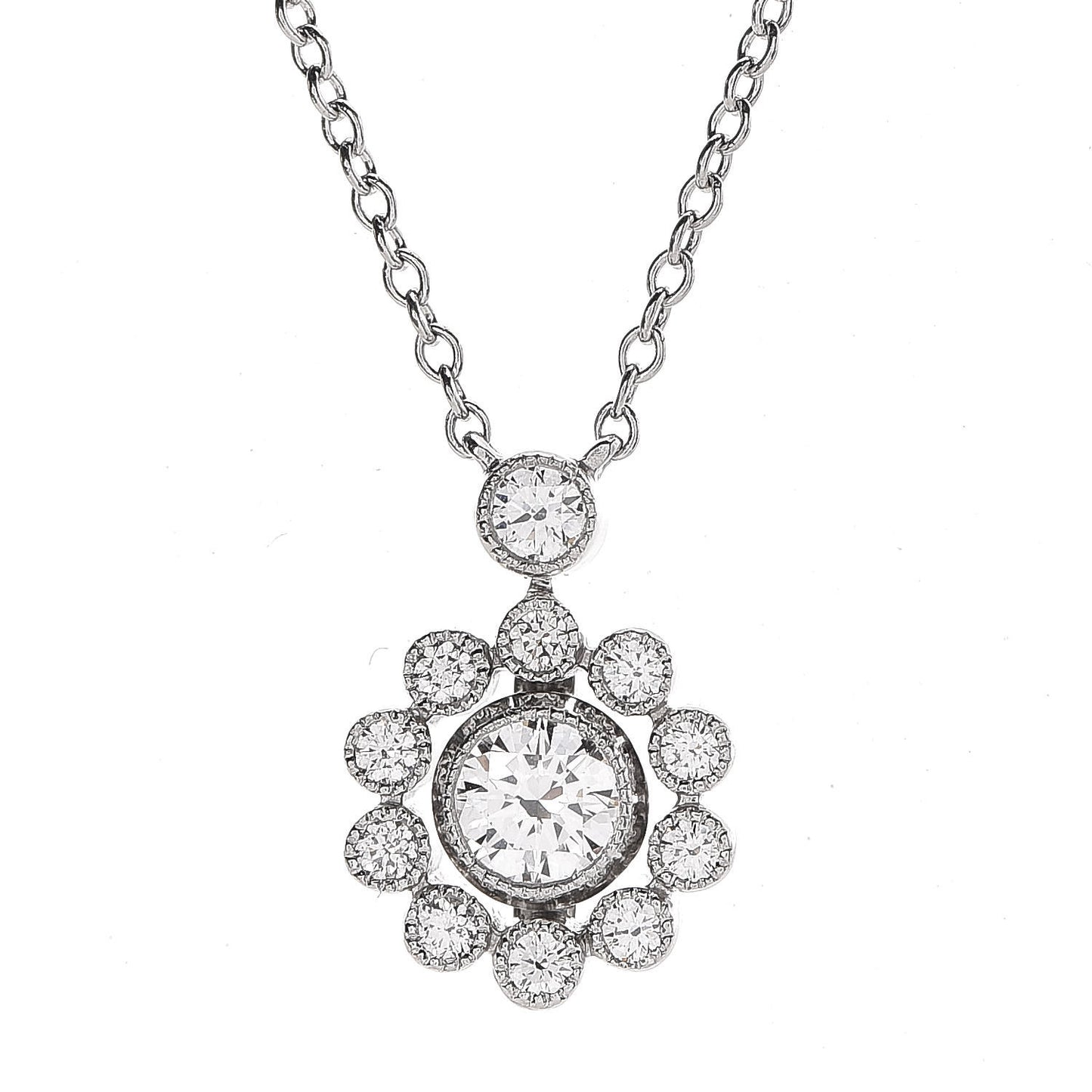 Platinum Diamond Enchant Halo Flower Pendant Necklace