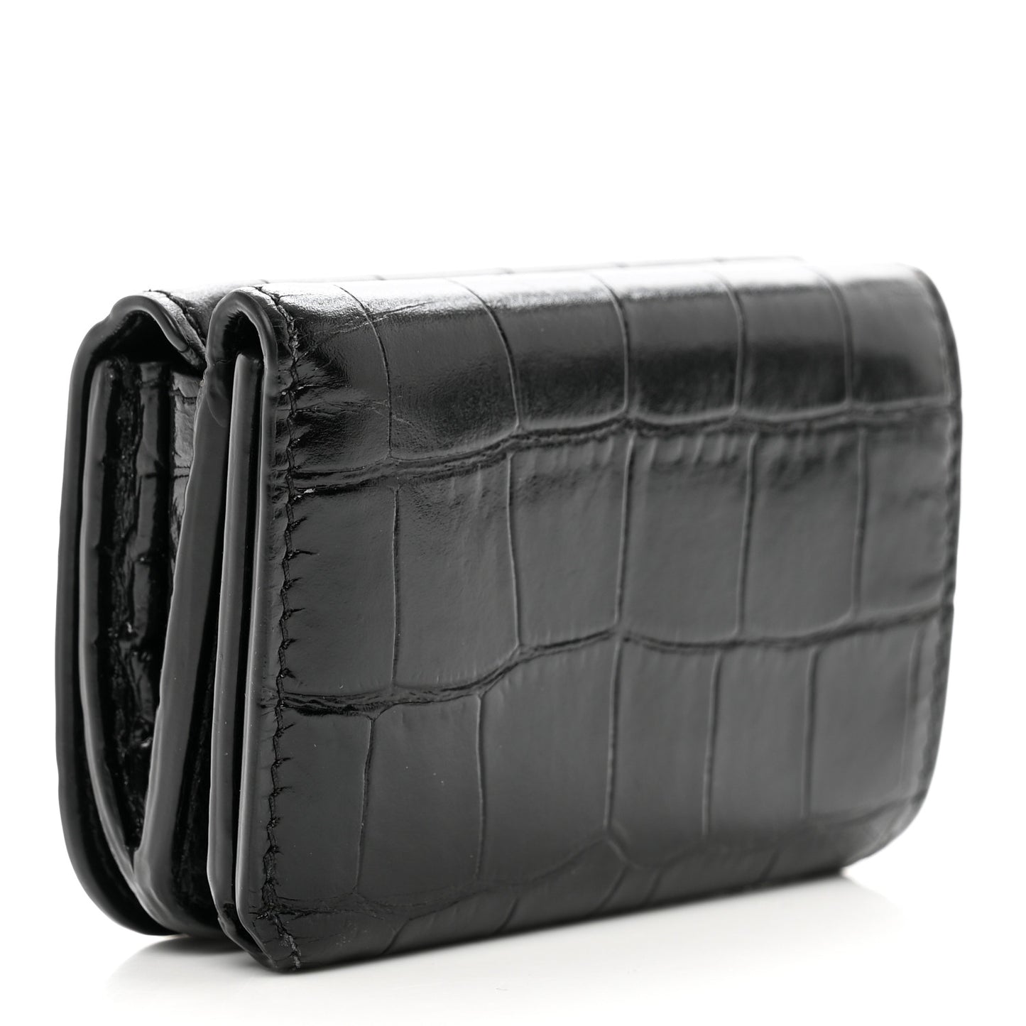 Shiny Calfskin Crocodile Embossed Mini BB Card Case Wallet Black