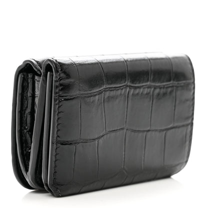 Balenciaga Shiny Calfskin Crocodile Embossed Mini BB Card Case Wallet Black 3 of 8