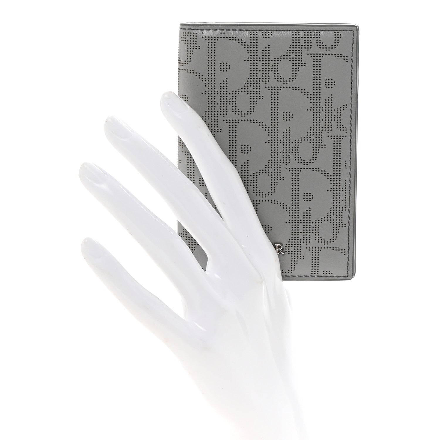 Christian Dior Calfskin Perforated Oblique Bi-Fold Card Holder Grey 2 of 8