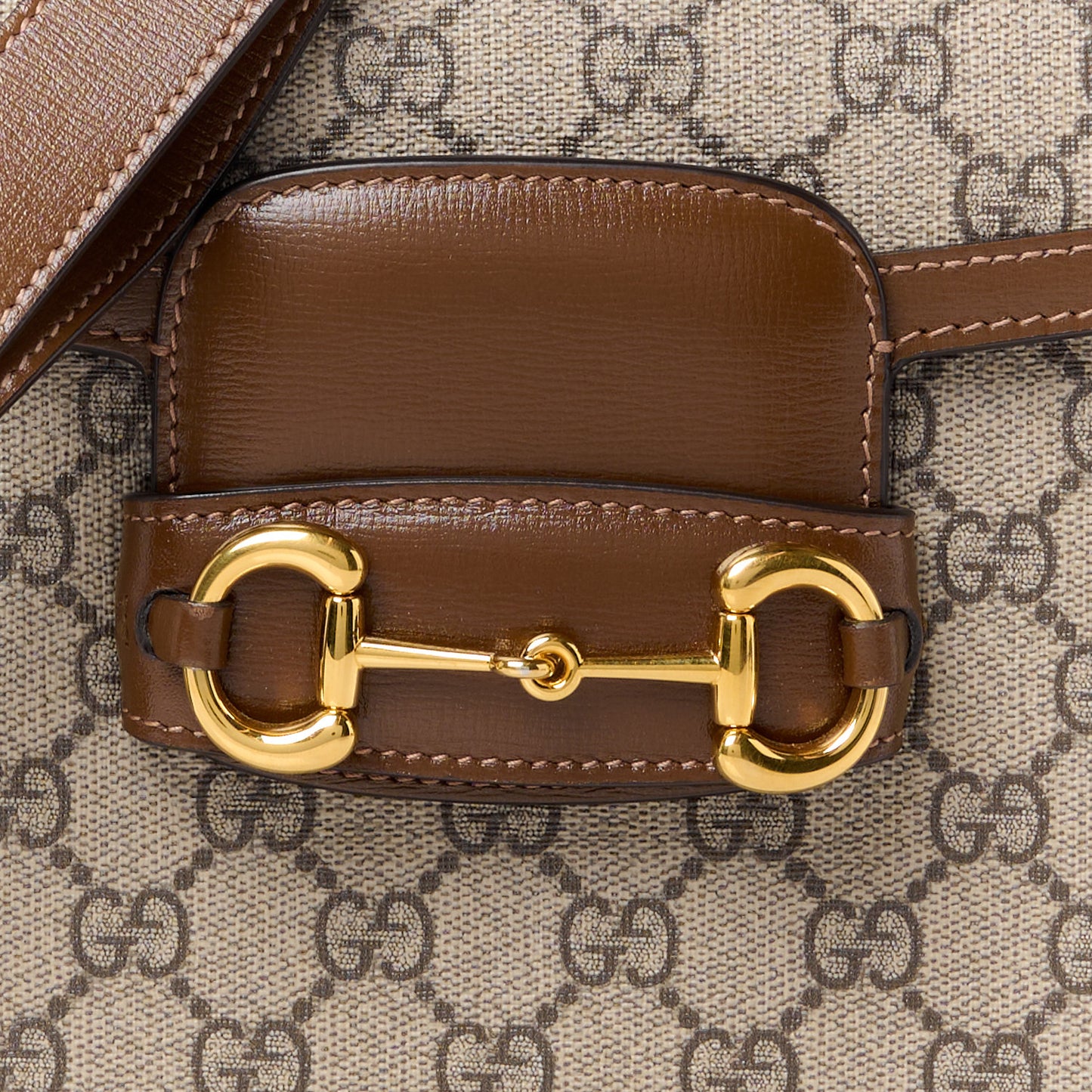 GG Supreme Monogram Horsebit 1955 Shoulder Bag Beige Brown Sugar