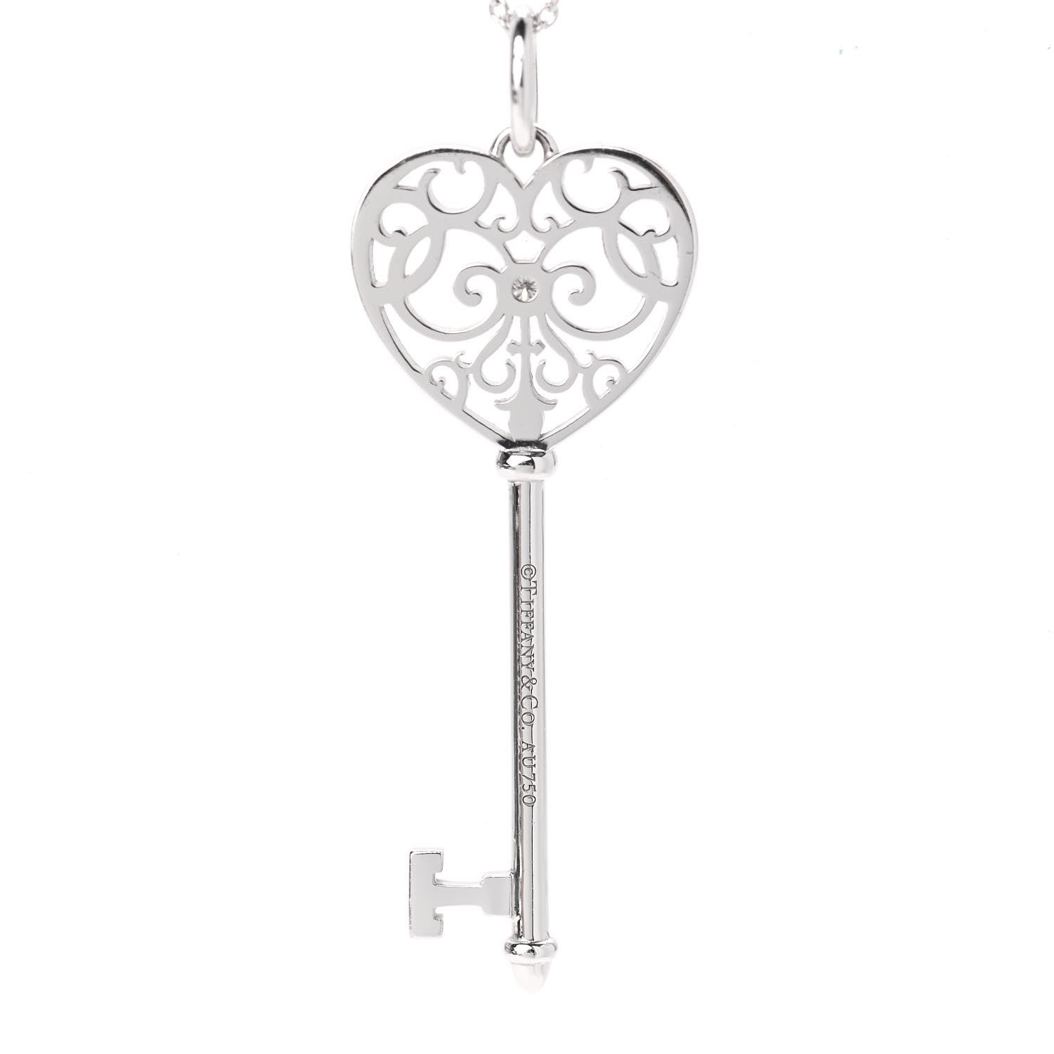 Tiffany 18K White Gold Diamond Enchant Heart Key Pendant Necklace 4 of 7