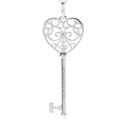Tiffany 18K White Gold Diamond Enchant Heart Key Pendant Necklace 4 of 7