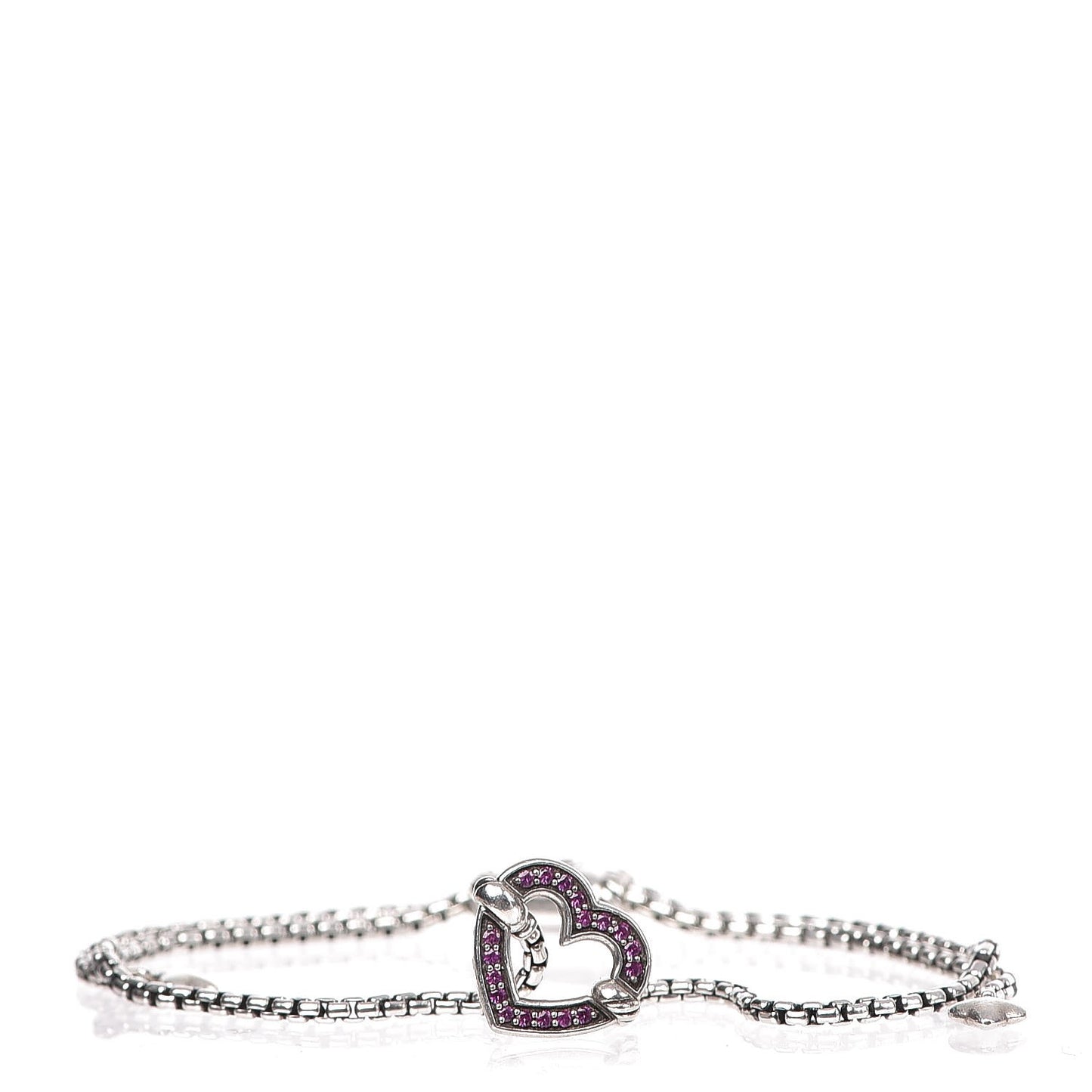 Sterling Silver Pink Sapphire Valentine Hearts Station Bracelet