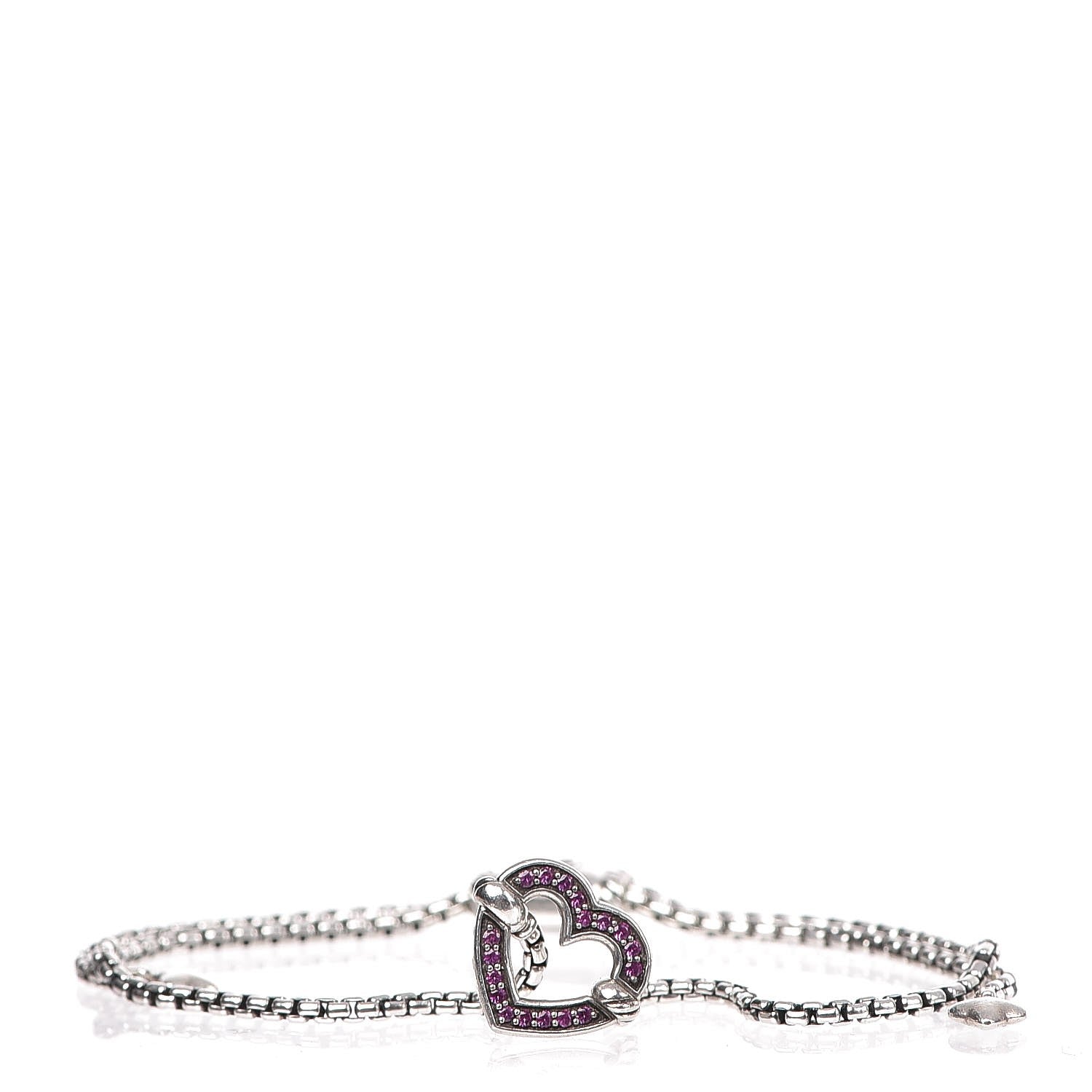 David Yurman Sterling Silver Pink Sapphire Valentine Hearts Station Bracelet 1 of 6