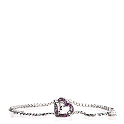 David Yurman Sterling Silver Pink Sapphire Valentine Hearts Station Bracelet 1 of 6