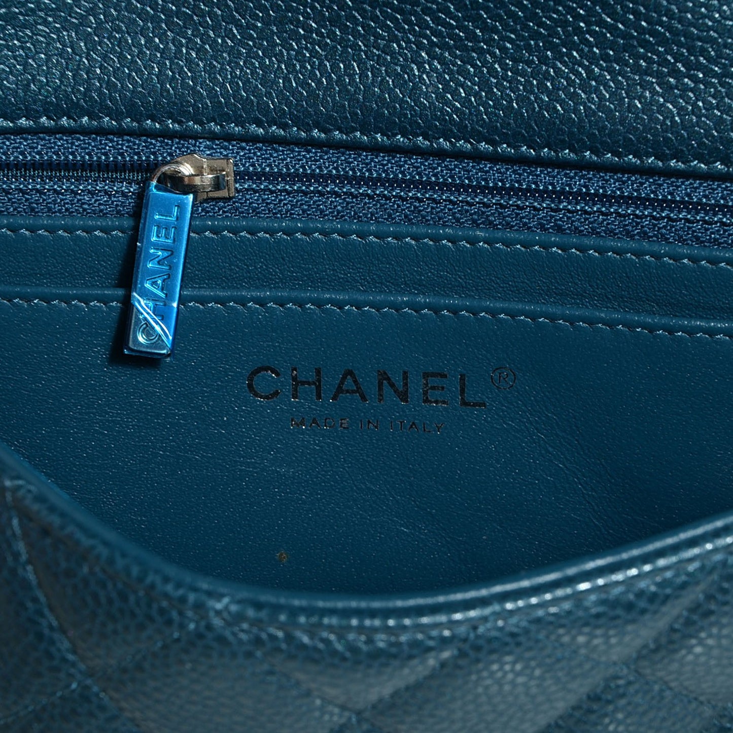 Pearly Caviar Quilted Mini Rectangular Flap Navy Blue